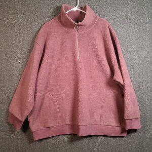 AVA & VIV Women’s 2X Fleece Pull Over 1/4 Zip Long Sleeve w Pockets Blush Pink